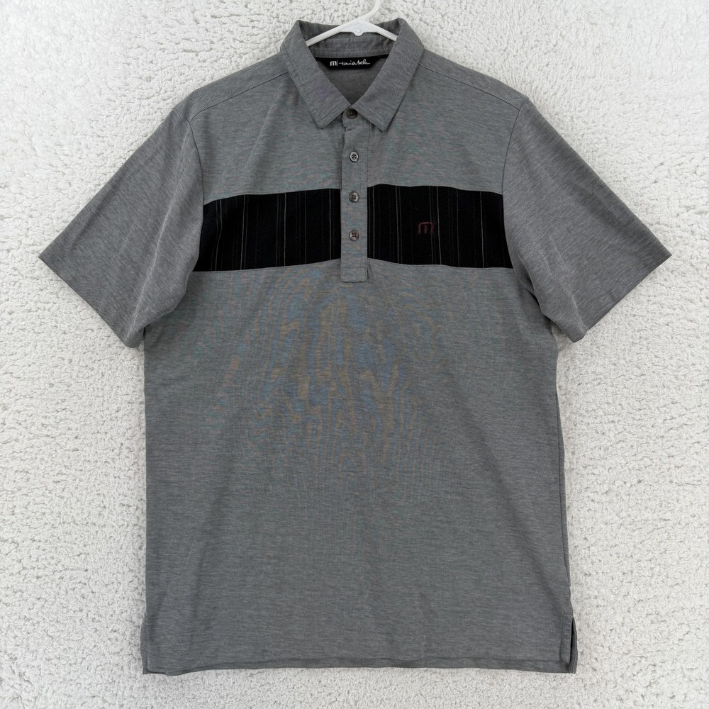 Travis Mathew Polo Shirt Mens Medium Gray Black Stripe Pima Golf Performance Top